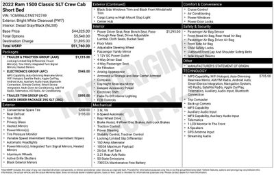2022 RAM 1500 Classic SLT Crew Cab 4x2 5'7' Box